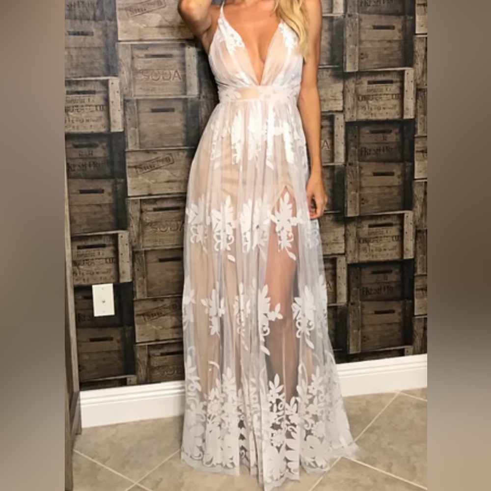 Vici Antonia Maxi Dress in White and Nude